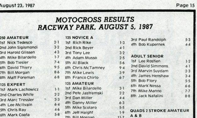 Raceway Park Results from 8/5/87